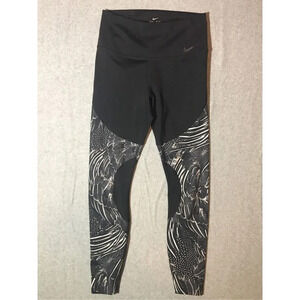 Womens Nike Leggings Size Medium Dri Fit Black White Leaves Detail Nike Swoosh